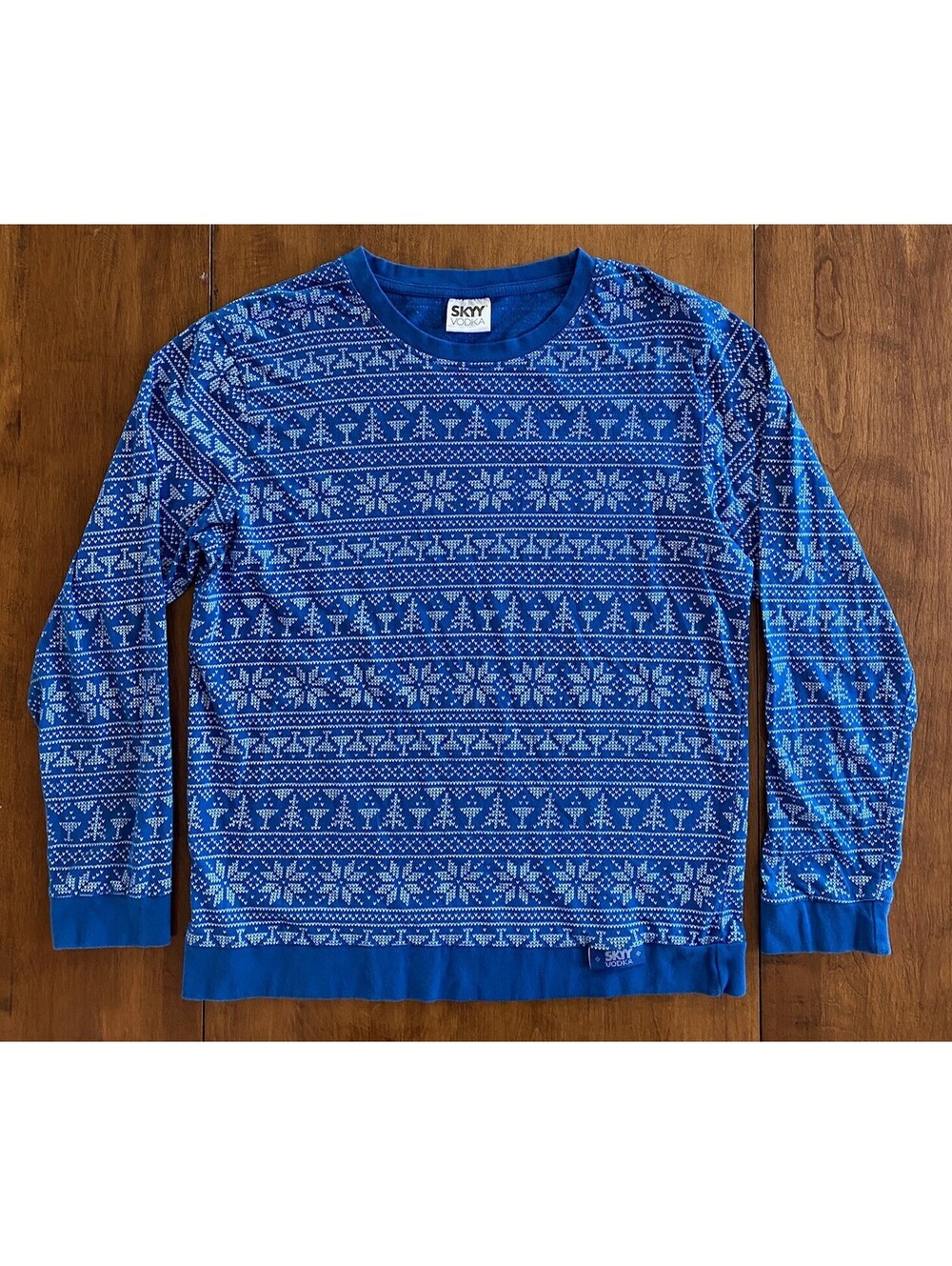 SKYY VODKA LONG SLEEVE HOLIDAY SHIRT Ugly Christmas Shirt NORDIC Blue UNISEX L